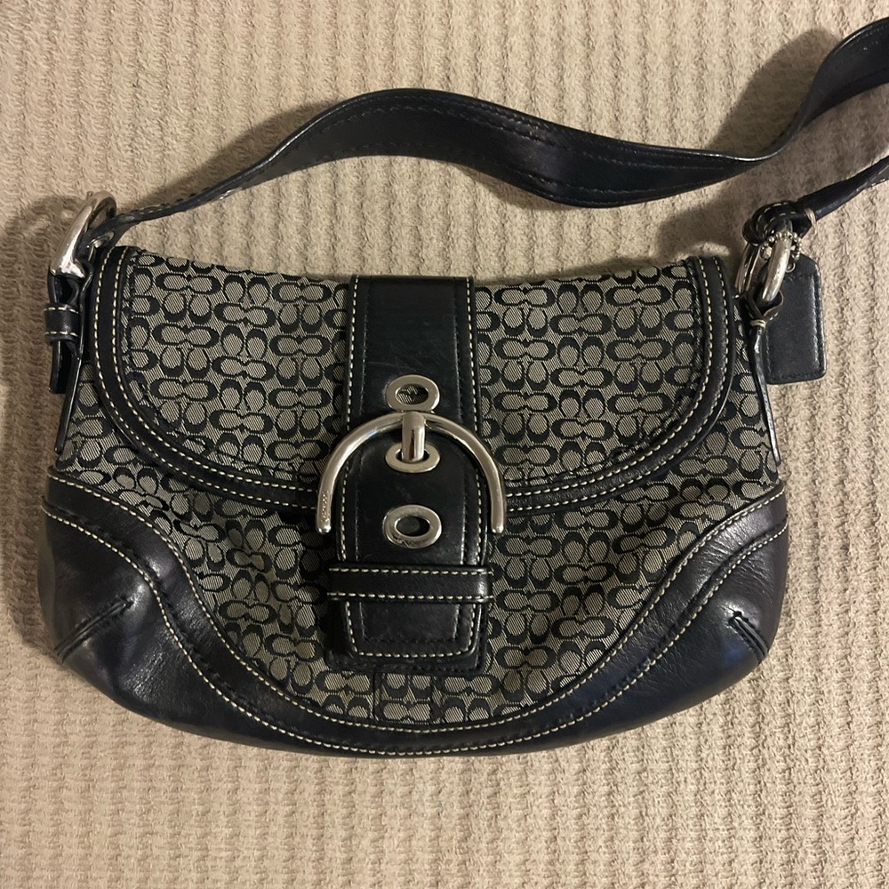 Coach Black and Grey Signature Shoulder Bag
